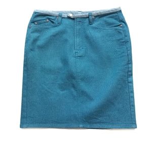 Teal Knee Length Denim Skirt